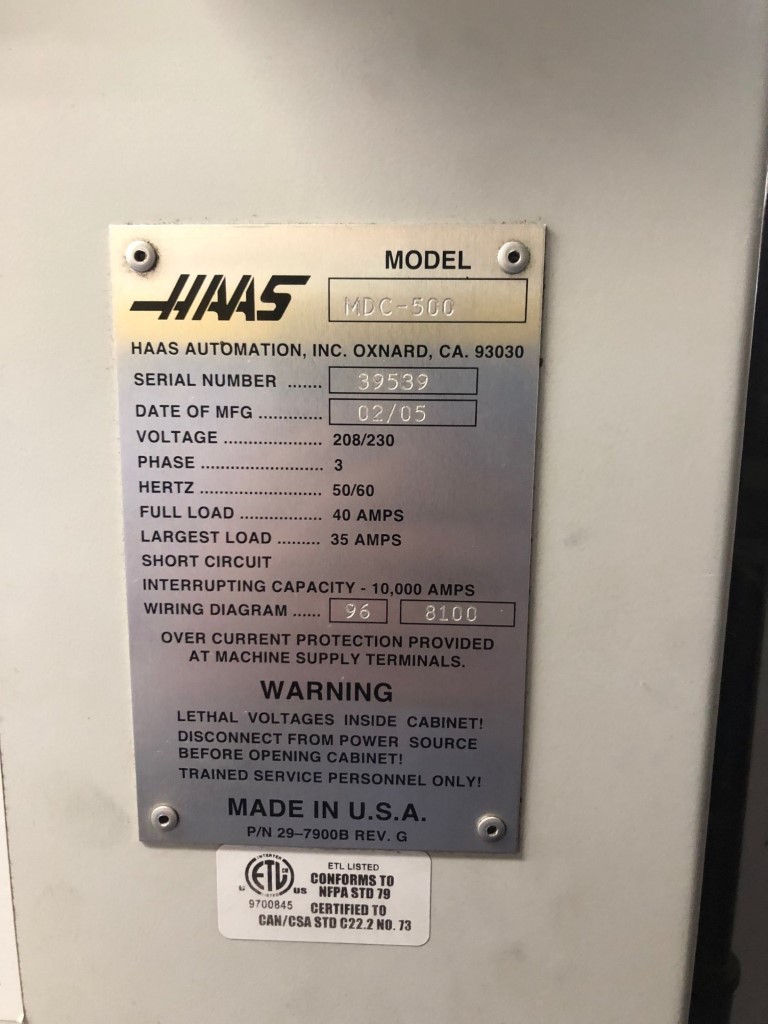 Haas MDC-500, Machine ID: 7812